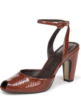 Sam Edelman Wrenna Ankle Strap Pump in Antique Copper (Brown) Peep Toe Heels 6
